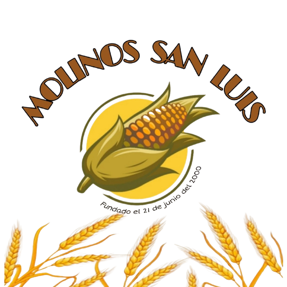 Logo de Molinos San Luis: mazorca de maíz sobre un sol amarillo, con espigas de trigo